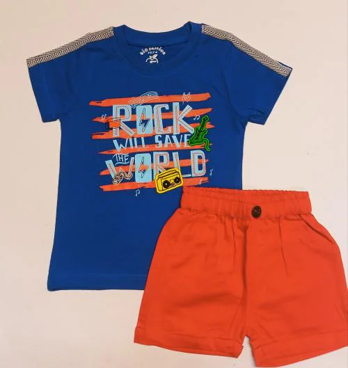 BIO KID BOYS T SHIRT ROCK WILL SAVE WORLD BK-272 - ROYAL BLUE 6-12M