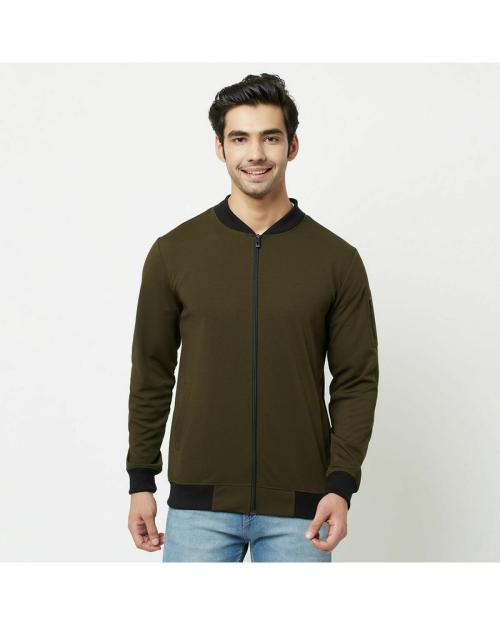 Glito Solid Olive DRY-FIT Standard Fit Tailored Lightweight Biker Jacket For Men