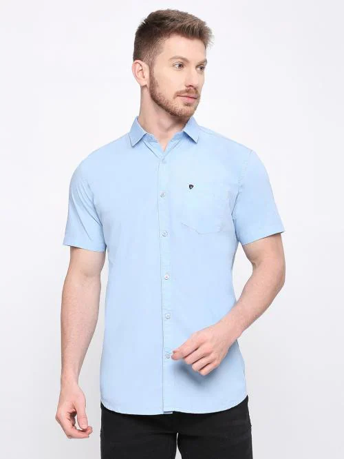 GRAND STITCH Plain Cotton Half Sleeve Shirt For Mens,(PP-H-1_Blue_XXL_Blue)