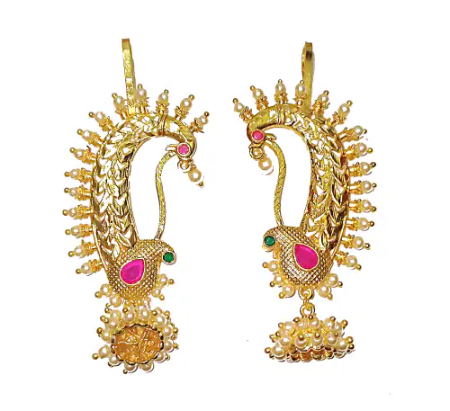 Adhira's Traditional Gold Plated Kan karnaful Ear Kaan Earring Cuff Jhumka Jhumki Earrings For Women