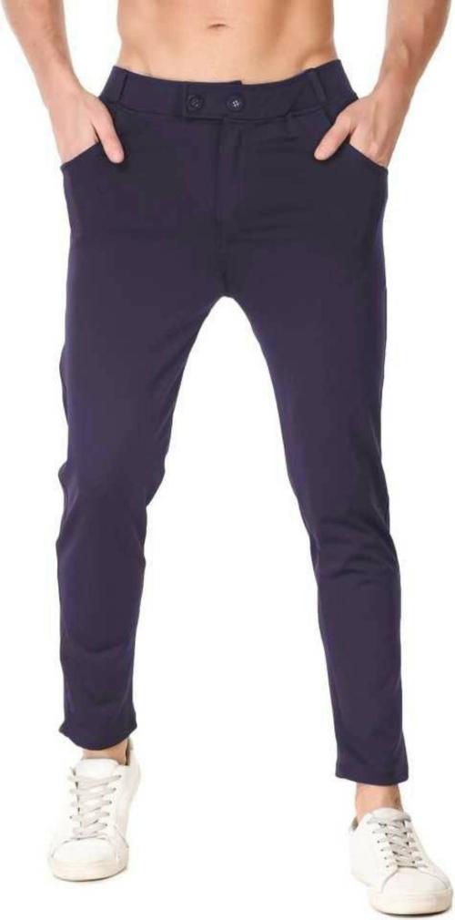 Enmozz Men Blue Lycra Blend Casual Trousers