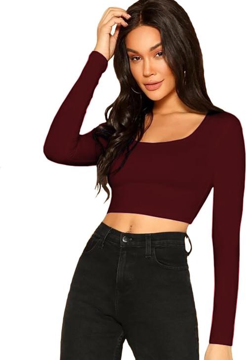 Buy THE BLAZZE Women Solid Tops_Maroon_S Online at Best Prices in India