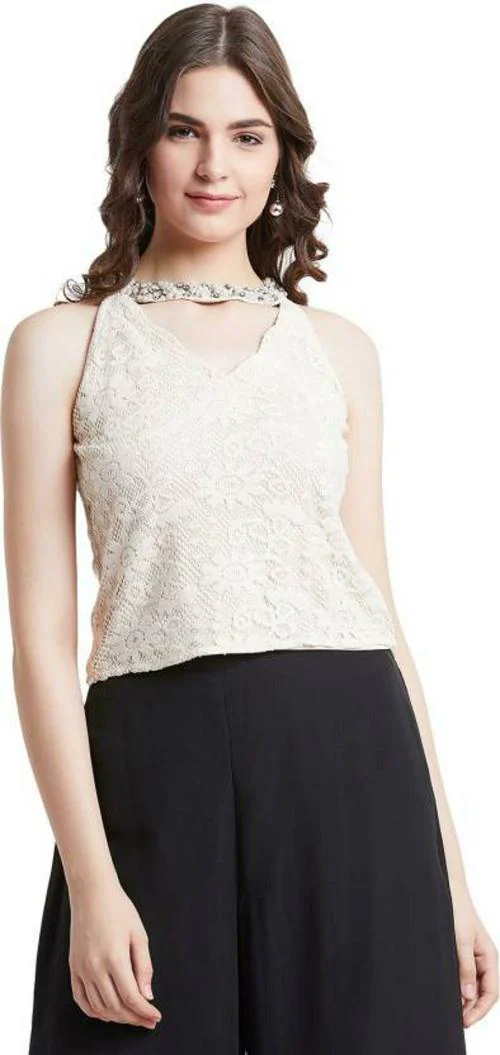 LY2 hand embellished halter neck cream top