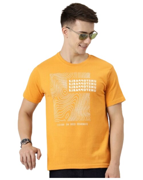 INVIBE Golden Threads: The Art of Comfort, Mastered - Mustard Yellow Typography Tee (Medium), 100% Pure Cotton Luxury for Men -Softness You Can't Ignore - (Limited Edition!)1- Piece