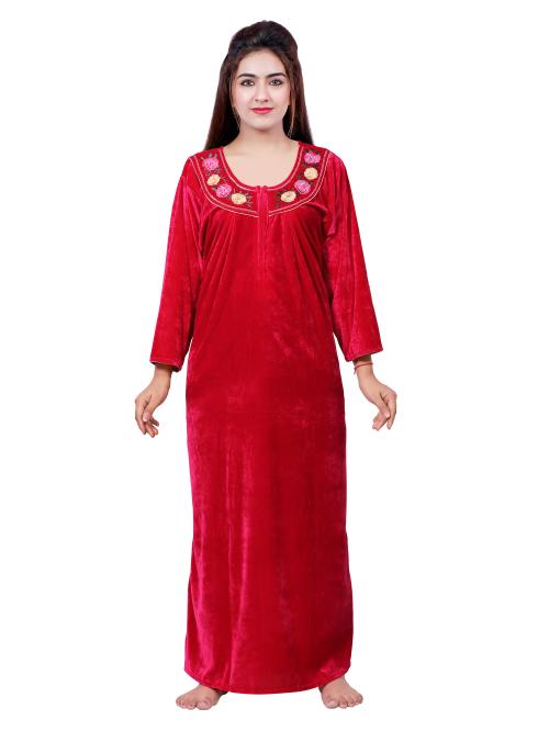 Buy NACNO Women's Woolen/Winter Shaneel Nighty/Maxi/Nightgown cotton