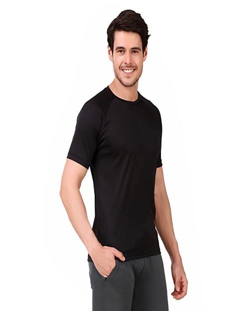 Joy98 Fashion Round Neck Dry Fit T-Shirt for Men (Black)-M