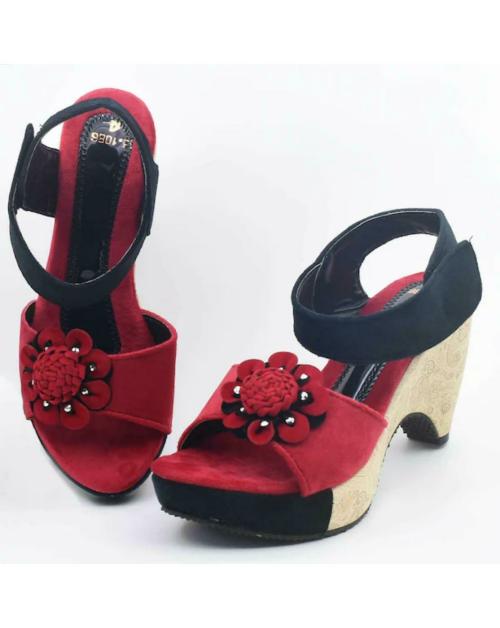 Flowers Life Red Heeled Sandals for Women