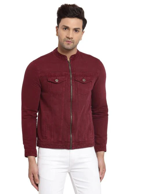 Style Quotient Men Maroon Denim Jacket