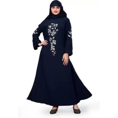 BHUMIFAB Abaya burqua libas Crepe Georgette Solid Burqa With Hijab (Blue)