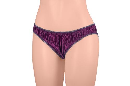 Merise Womens Sexy Silk Satin Bikini Panties (Dark Grey Lace-Wine-Medium)