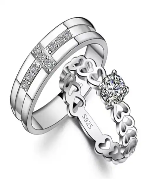 BLOOMSTYLE Fashion Couples Diamond Ring Silver Plated Ring