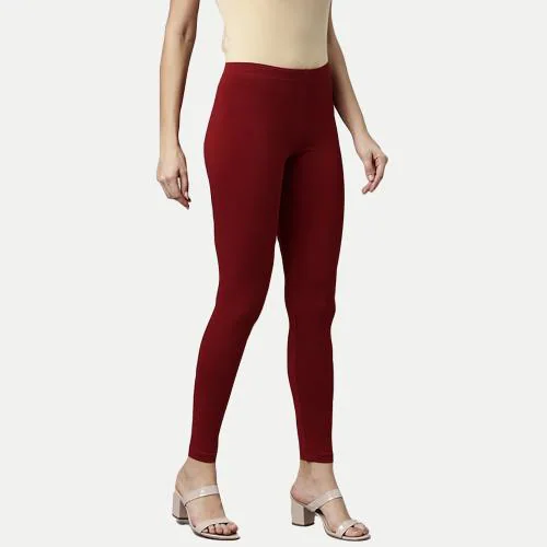 Rad Prix Women Solid Ankle Fit Leggings- Maroon Colour