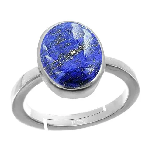Ptm Natural Lapis Lazuli 8.5 Carat Gemstone Pure Sterling Silver Adjustable Ring