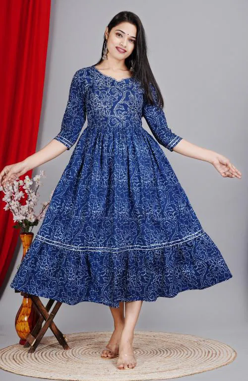 Mintmarie Women's Printed Pure Cotton Anarkali Kurti