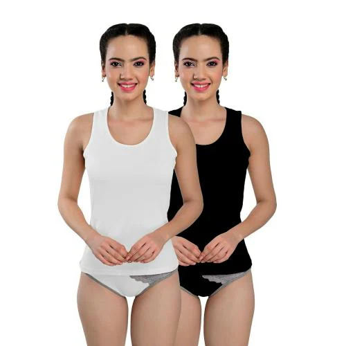 Shebae Cotton Tank Top Vest Top Camisole Sando Inner Wear for Women And Girls/Black, White (pack of 2)
