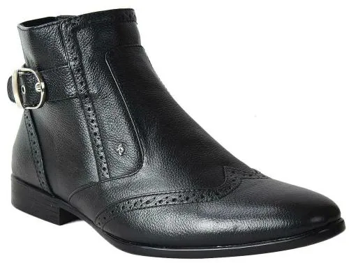 TANNY SHOES Men's Black Premium Genuine Leather High Ankle Zipper Boot