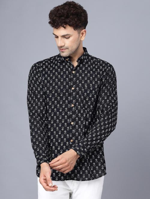 THE EG STORE PRESENTS BLACK PRINTED COTTON SHIRT FOR MEN'S