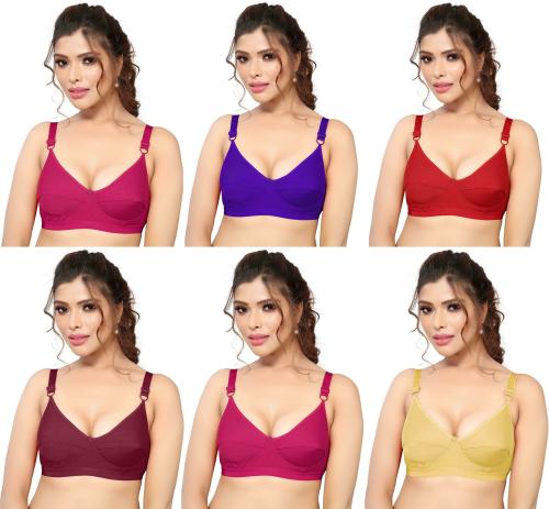 LORLIVA Women Multicolor Cotton Blend Pack of 6 Non-Padded Bra (42A)