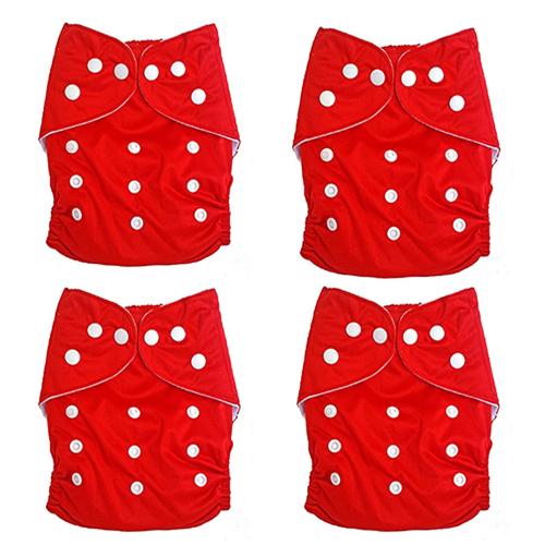 feelitson Unisex Baby Cloth Diaper Reusable Washable Adjustable With 4 Red Diaper Free Size Age - (3 Months to 3 Years) Weight - (5-17 Kg)
