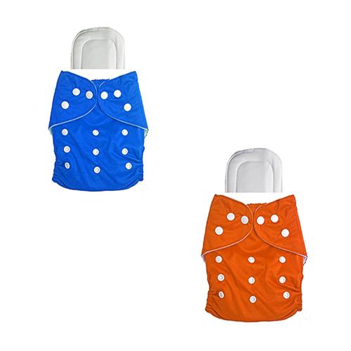 feelitson Unisex Baby Cloth Diaper Reusable Washable Adjustable 2 Diapers (Blue,Orange) & 2 White Insert Free Size Age - (3 Months to 3 Years) Weight - (5-17 Kg)