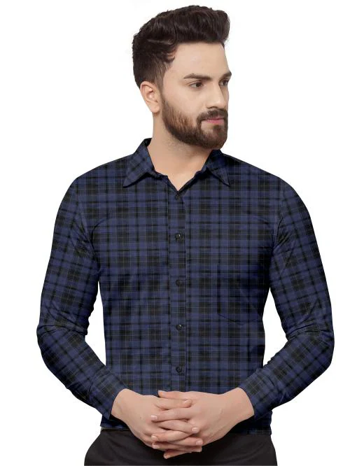Men Slim Fit Checkered Spread Collar Casual Shirt