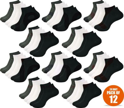 Jemox Men And Women Multicolor Solid Cotton Blend Ankle Length Socks - Free (Pack Of 12)