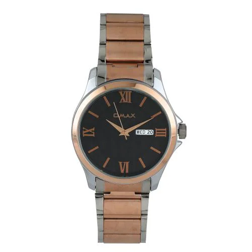 Omax Analog Black Dial Rose Gold Steel Strap Rich Classic Look Rose Gold Watch -BGS61317