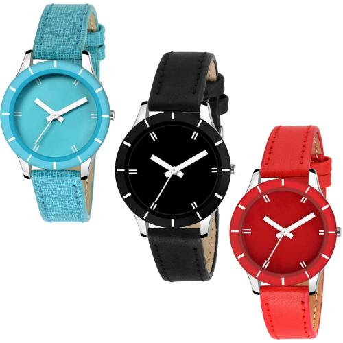 Acnos Analog Multicolor Dial Multicolor Strap Watch For Women - (605-SKYBLU-RED-BLK)