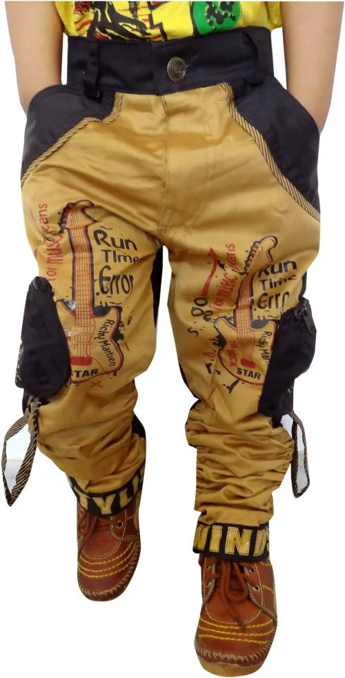 AD & AV Boys Gold Solid Cotton Single Cargo Pants