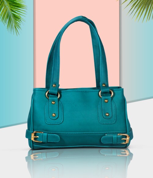 SNEAZ Women's Top Handle Satchel Bags | Ladies Purse Handbag | Girls Dual Handle Shoulder bag with Zipper Teal (Small) (SNZ-B-021007)