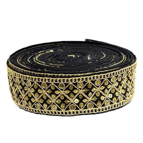 Craft 'o' Cut Sequin Net Laces Black for Dress, Sarees, lehnagas, caps,Decoration, Borders 9 Meters
