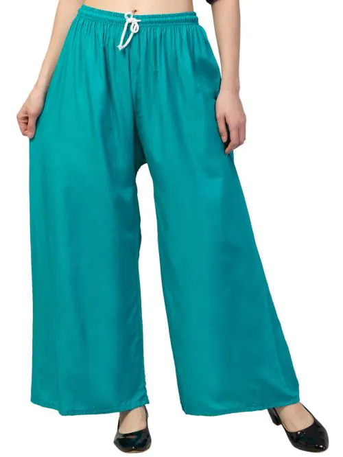 Aceola Loose Leg Casual Solid Color Womens Flowy Palazzo Pants Free Size Turquoise