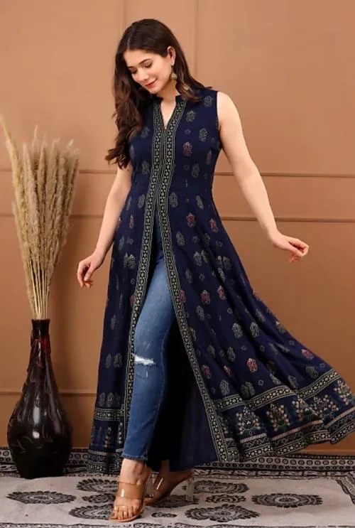 Lonaxa Rayon One Piece Beautiful Dress For Women (Blue)