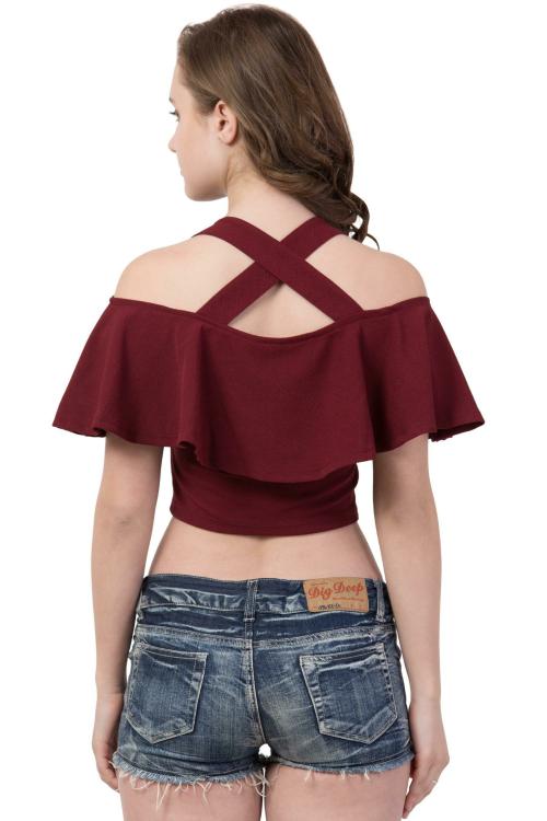 GAURGEOUS Women Viscose Rayon Fabric Solid Maroon Color top For women