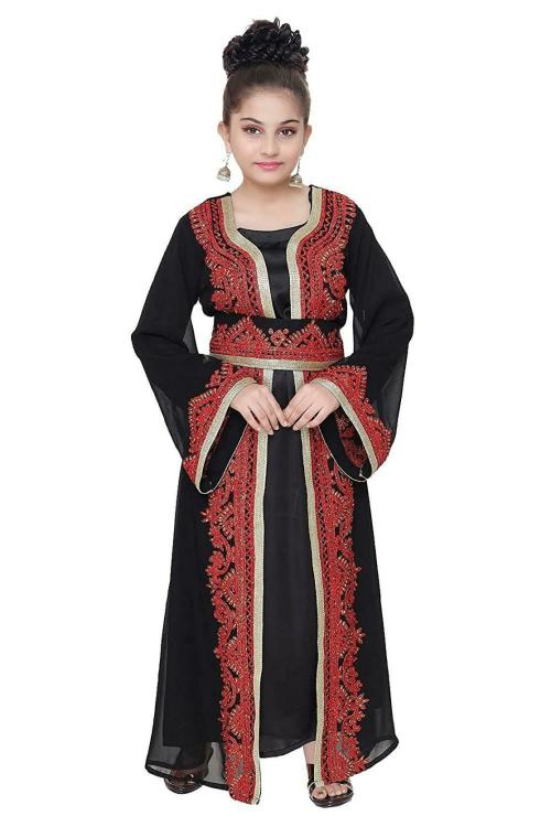 Maxim Creation Girls Black, Red and Gold Luxe Polyester Wedding Dress, 6 to 7 years