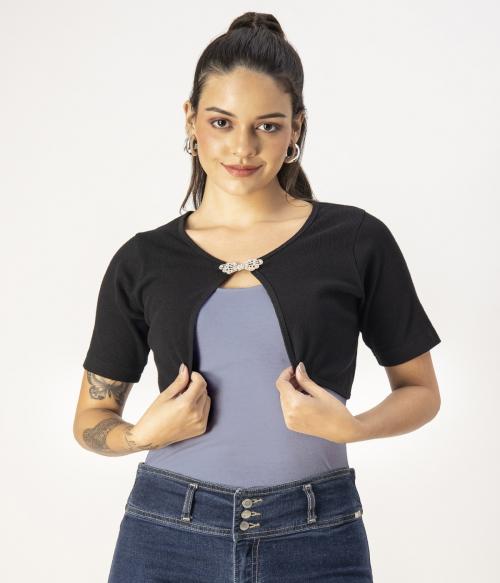 Moomaya Knitted Casual Shrug , Long Sleeves Solid Cardigan With Brooch Closure