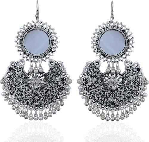 Darsha Collections Black Silver Plated German Silver Multicolor, Silver Drops And Danglers (Girls And Women)