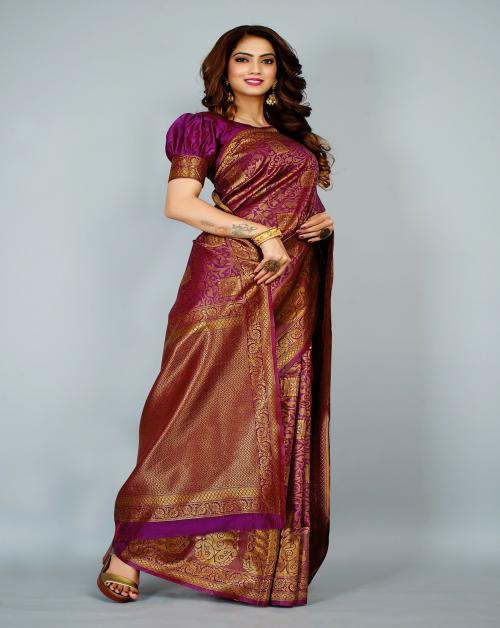 AFORMI Woven, Printed Banarasi Pure Silk Saree Wine Colour