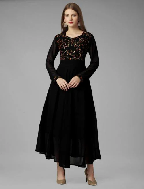 Women's Embroidery Gown Dress for Women Trending & Pretty Long Gown with Beautiful Front Mirror and Floral Print for Women's and Girls Gown (XXL)