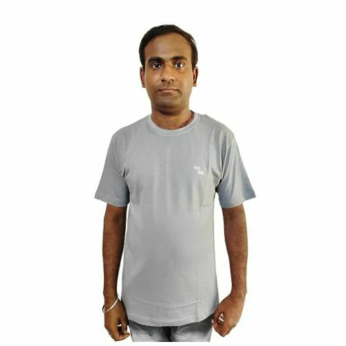 SISTYLO COM Steel Grey Cotton Round Neck Solid T-Shirt Men's