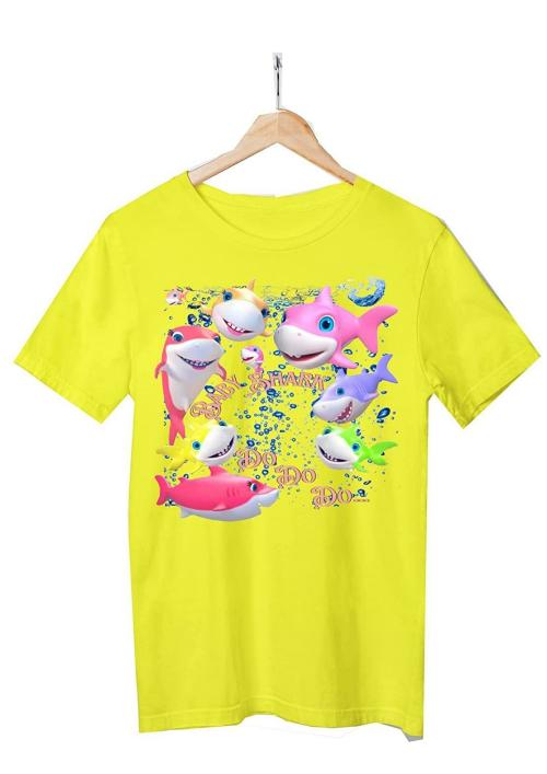 Thebabyshark Unisex Toddler New Yellow Baby Shark Family Printed Cotton Round Neck T-Shirt (3-4 Years) Size 26