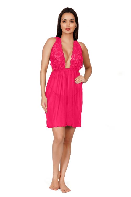 WILDSELF Women Halter Neck Honeymoon Nighty / Babydoll / Valentines day / Sexy Nighty in Pink color