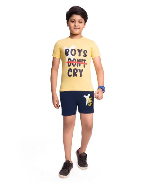 Pepp N Hagg Boys Yellow 100 Percent Cotton T-Shirt And Shorts Set (6 Years-7 Years)