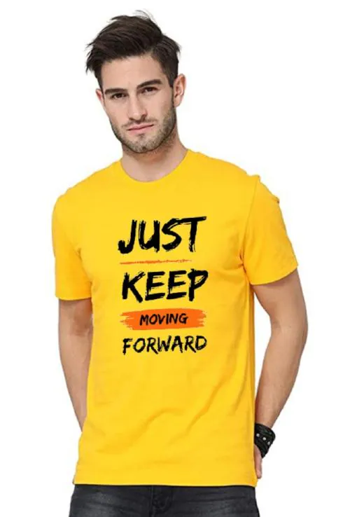 Denip Men Round Neck Poly Cotton Yellow Printed T-Shirt