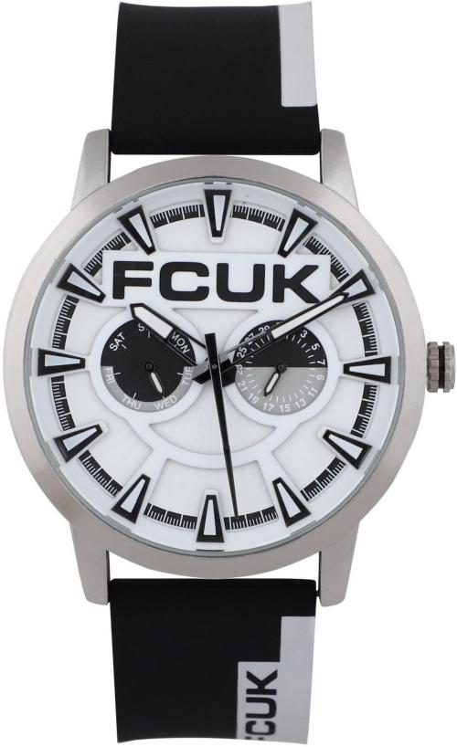 Fcuk Analog White Dial Black Strap Watch For Men