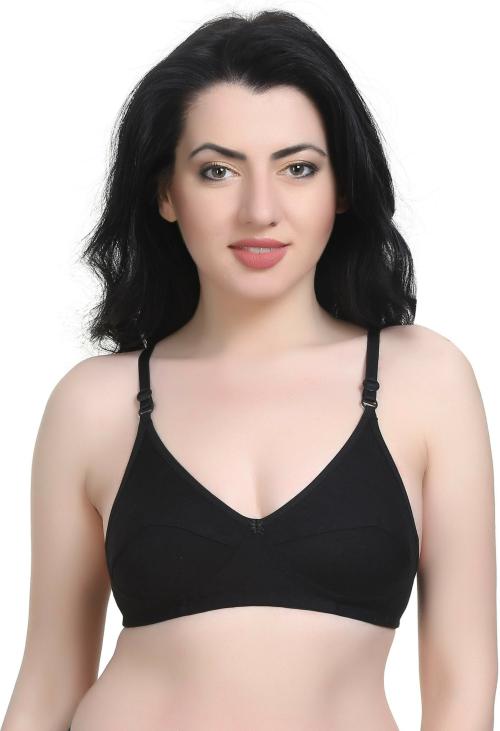 Sexy Bust Women Black Cotton Blend T-Shirt Non Padded Bra (36B)
