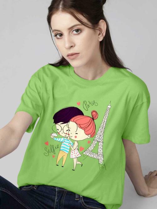 Fionaa Trendz Women Green Printed Cotton Blend Round Neck T-shirt (XXL)