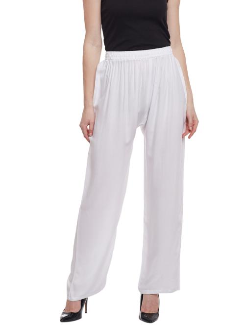 Castle Lifestyle Solid White Rayon Palazzo-30