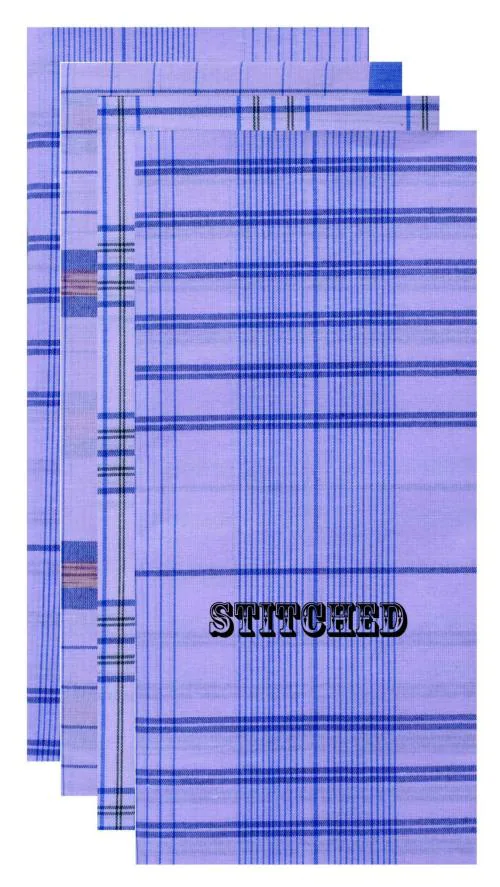 TAVASU WHITE STICHED CHEKERED BLENDED COTTON LUNGI 02 Meters-Pack of 15