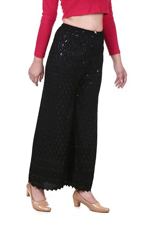 DONSON PRESENT Indian Hand Embroidered Traditional Chikankari Women's Cotton Palazzo (BLACK)
